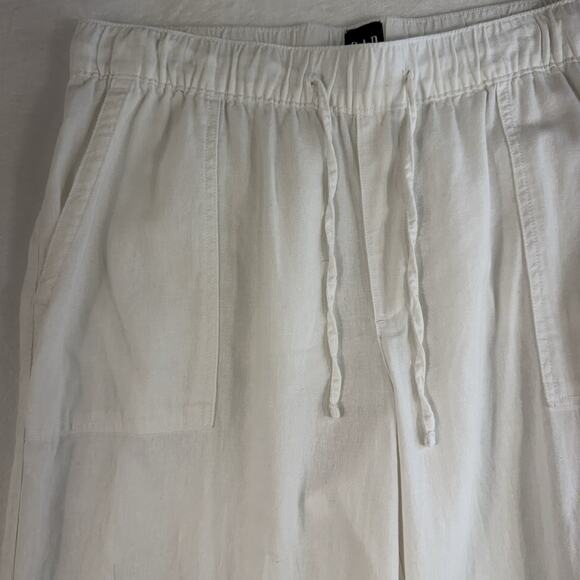 Gap Sz L Drawstring Linen Blend Pants White Pull On Easy Wide Leg Casual Women's - Picture 4 of 13